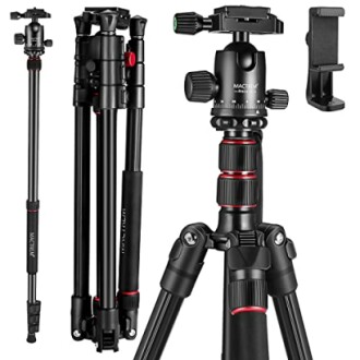 A camera tripod and monopod kit with phone holder and adjustable legs, showcasing the versatility of the MACTREM 84