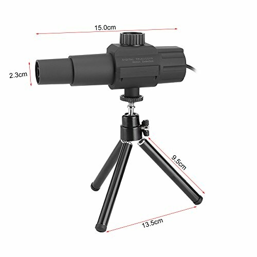 Digital telescope on a tripod with measurements.