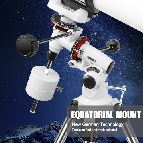 Equatorial mount telescope with a starry night sky background