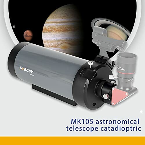 MK105 astronomical telescope with image of planets.