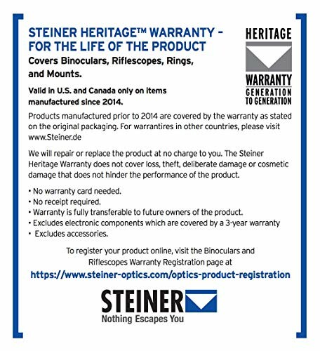 Steiner Heritage Warranty details for binoculars, riflescopes, rings, and mounts.