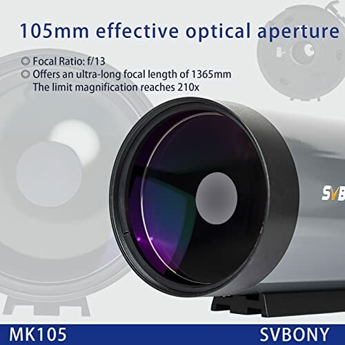 SVBONY MK105 telescope with 105mm optical aperture and specifications.