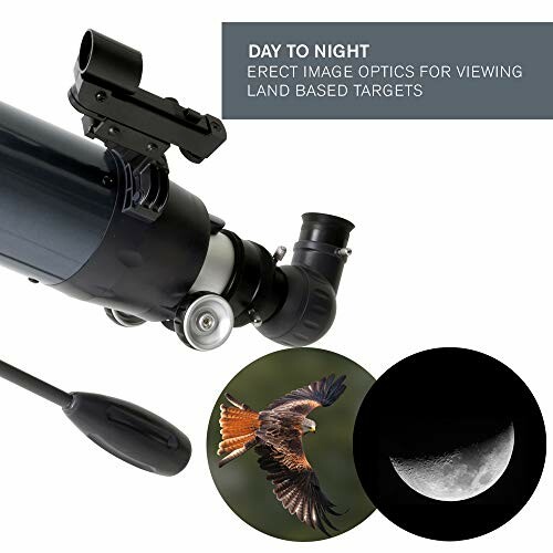 Telescope with optics for land viewing, bird and moon images