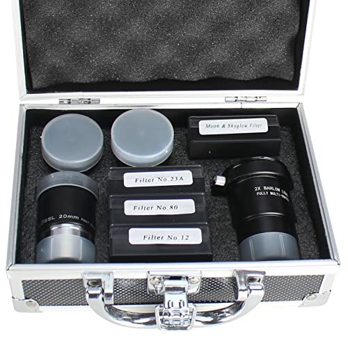 Telescope eyepiece and filter set in a case