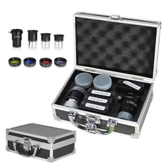 Telescope eyepiece kit with lenses and filters in a case