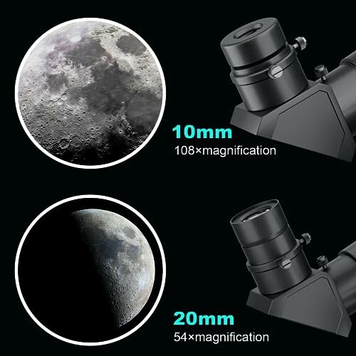 Two telescopic images of the moon with different magnifications.