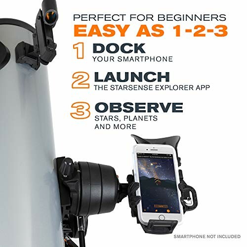 Telescope with smartphone holder and setup instructions for beginners.